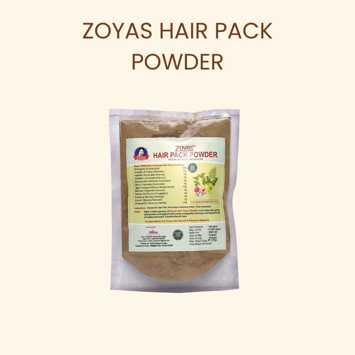 Zoyas Hair Pack Powder - Ayurvedic Hair Care Herbal Formulation